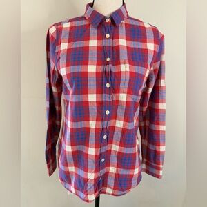 J. Crew preppy plaid long sleeve button up shirt red blue white SZ 4